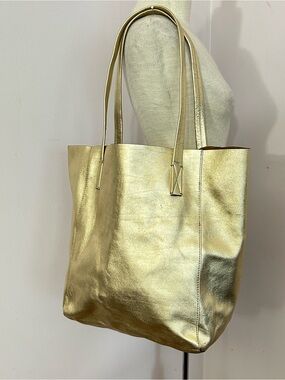J. Crew Metallic Gold Leather The Carryall Tote Bag